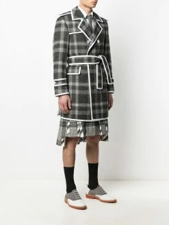 Thom Browne Check pattern tie waist coat double breasted coats of men 9 Thom Browne check-pattern tie-waist coat