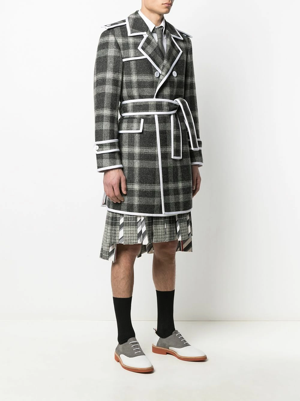 Thom Browne Check pattern tie waist coat double breasted coats of men 3 Thom Browne check-pattern tie-waist coat