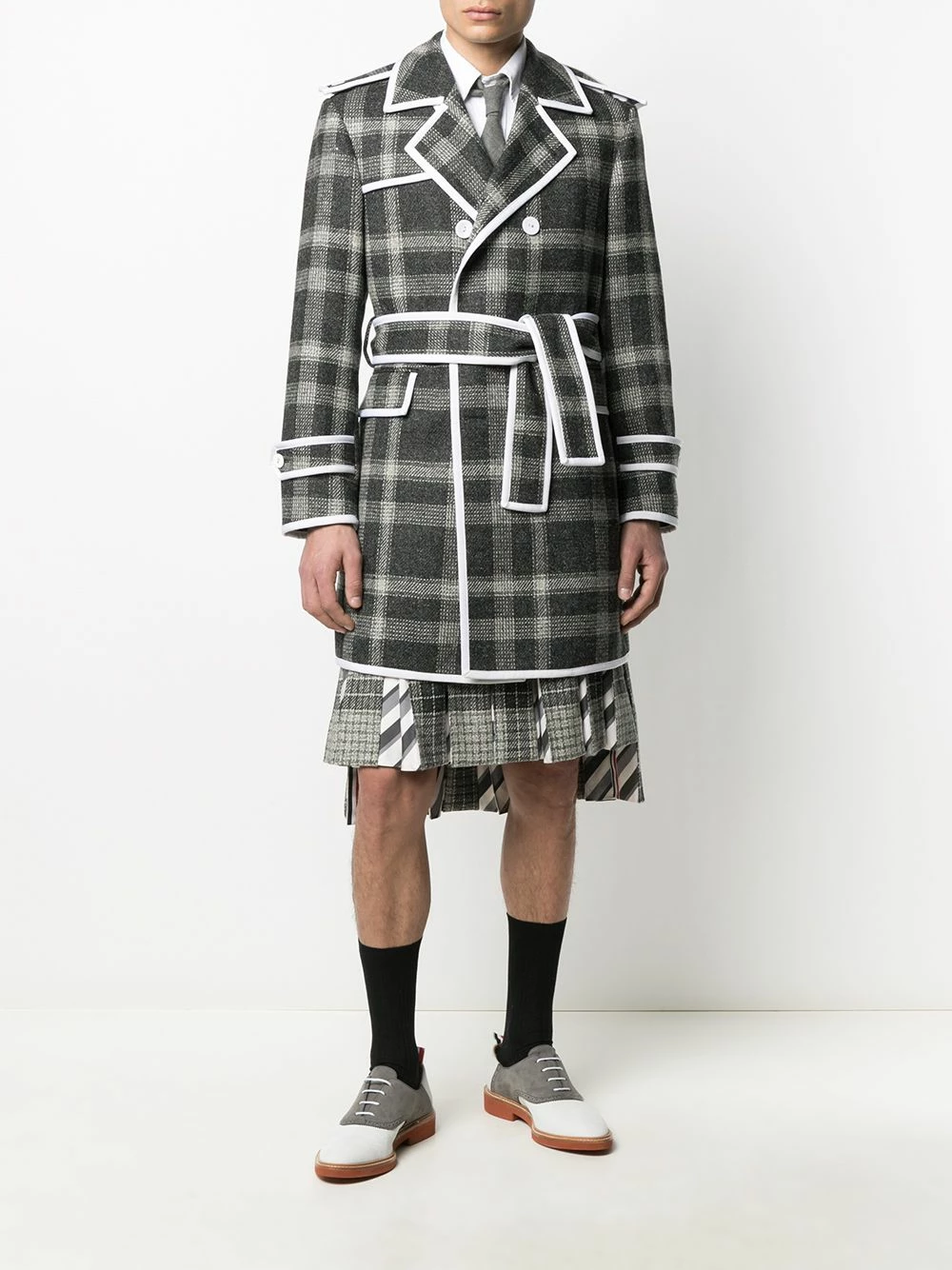 Thom Browne Check pattern tie waist coat double breasted coats of men 2 Thom Browne check-pattern tie-waist coat