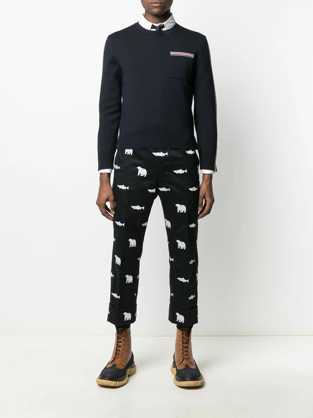 Thom Browne Signature stripe trim jumper knitted sweaters of men 2 Thom Browne signature stripe trim jumper