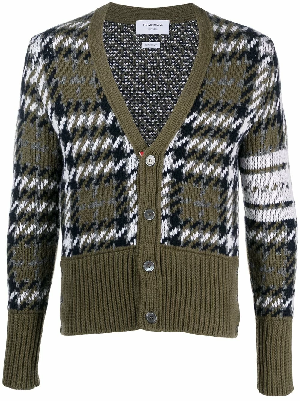 Thom Browne Houndstooth knitted V neck cardigan cardigans of men 1 Thom Browne houndstooth knitted V-neck cardigan