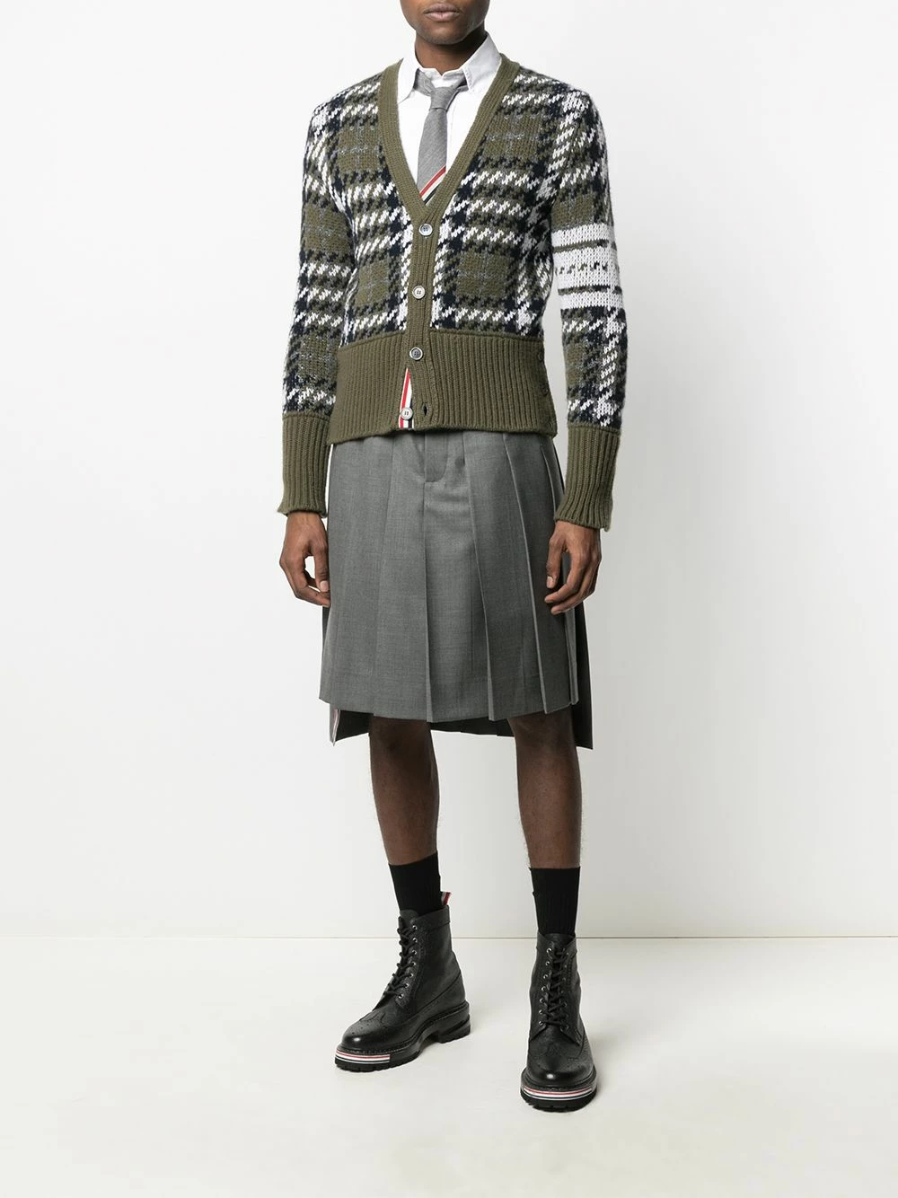 Thom Browne Houndstooth knitted V neck cardigan cardigans of men 2 Thom Browne houndstooth knitted V-neck cardigan