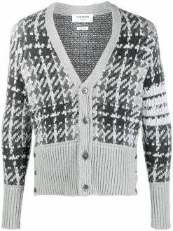 Thom Browne checked intarsia knit cardigan