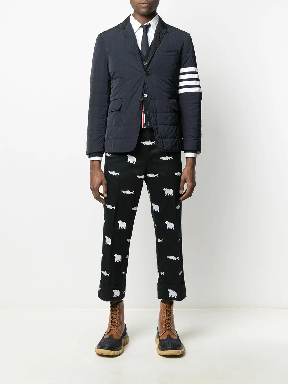 Thom Browne 4 Bar motif padded blazer down jackets of men 2 Thom Browne 4-Bar motif padded blazer