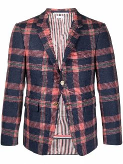 Thom Browne plaid-pattern buttoned blazer