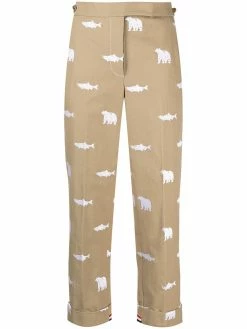 Thom Browne animal embroidered slim-fit trousers