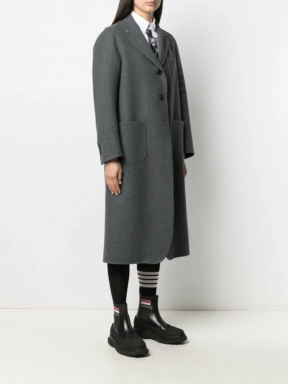 Thom Browne Notched lapel single breasted coat single breasted coats of women 3 Thom Browne notched-lapel single-breasted coat