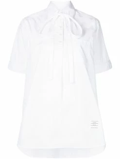 Thom Browne short-sleeve bow-tie cotton shirt