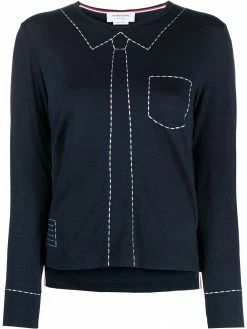 Thom Browne trompe l'oeil shirt & tie embroidery stitch top