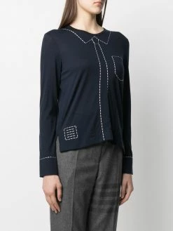 Thom Browne trompe l'oeil shirt & tie embroidery stitch top