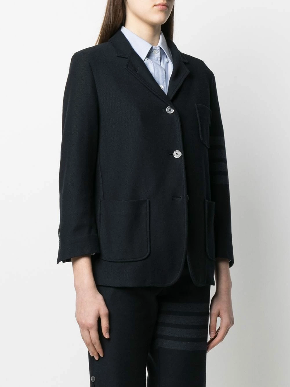 Thom Browne 4 Bar stripe twill sack jacket blazers of women 3 Thom Browne 4-Bar stripe twill sack jacket