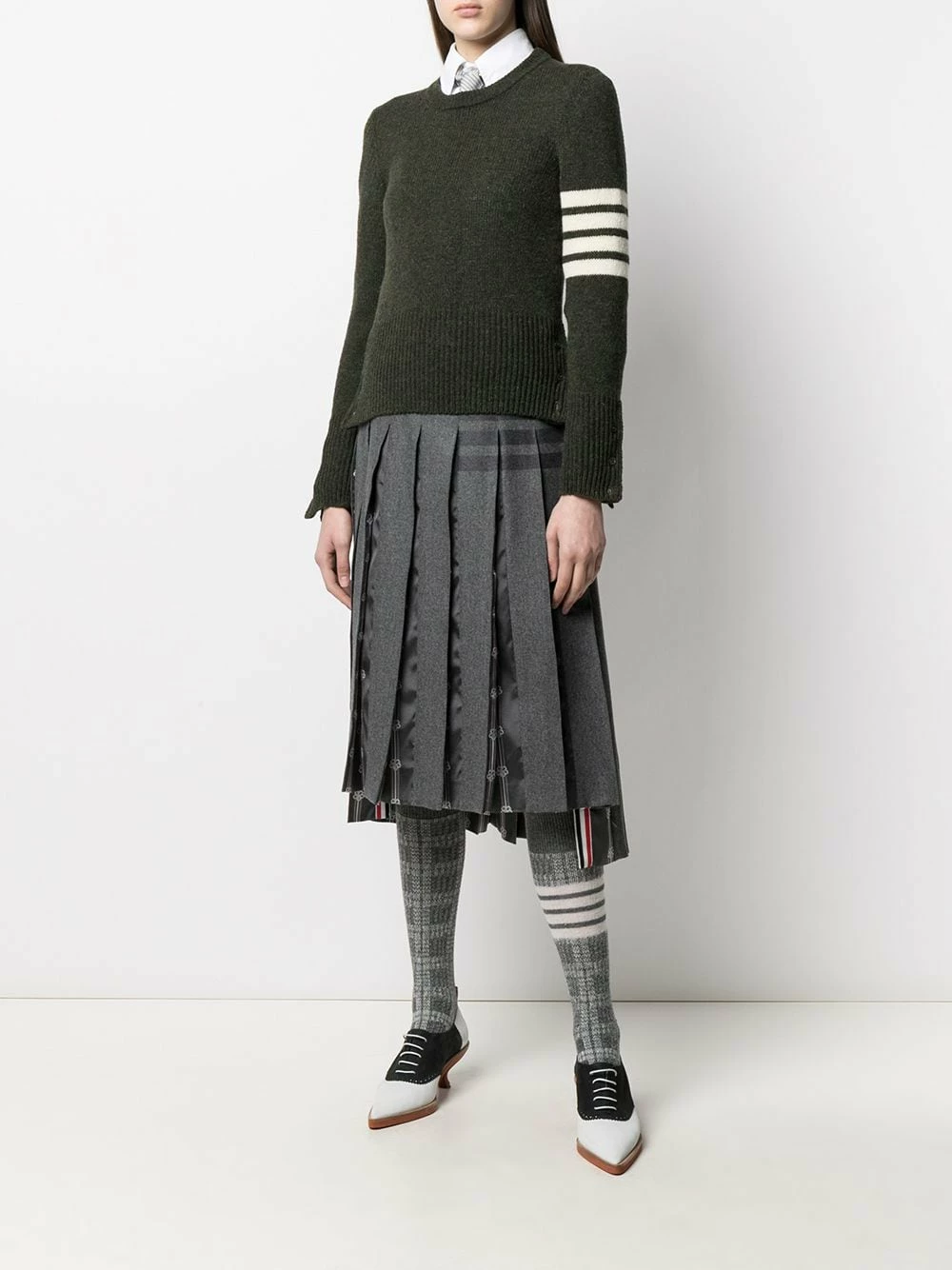 Thom Browne Jersey stitch classic crew neck 4 Bar jumper knitted sweaters of women 2 Thom Browne jersey stitch classic crew neck 4-Bar jumper