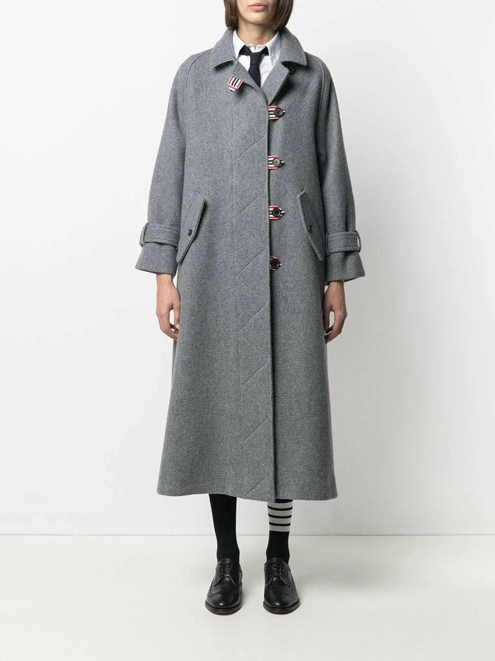 Thom Browne RWB stripe long duffle coat single breasted coats of women 6 Thom Browne RWB-stripe long duffle coat