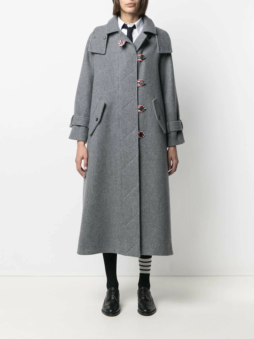 Thom Browne RWB stripe long duffle coat single breasted coats of women 2 Thom Browne RWB-stripe long duffle coat