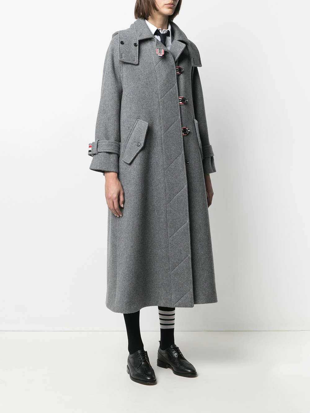 Thom Browne RWB stripe long duffle coat single breasted coats of women 3 Thom Browne RWB-stripe long duffle coat