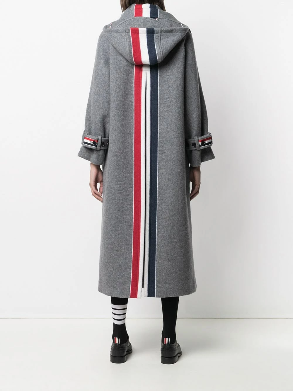Thom Browne RWB stripe long duffle coat single breasted coats of women 4 Thom Browne RWB-stripe long duffle coat