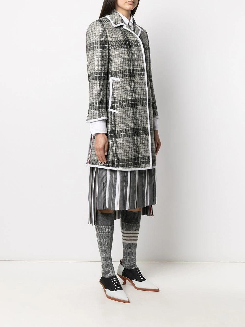 Thom Browne Windowpane check bal collar coat single breasted coats of women 3 Thom Browne windowpane-check bal-collar coat