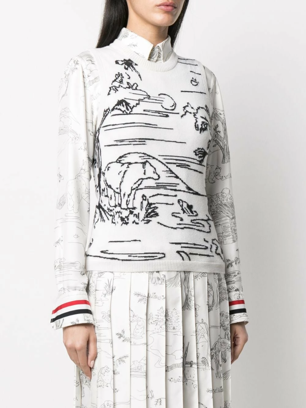 Thom Browne Patterned intarsia knit sweater vest knitted tops of women 3 Thom Browne patterned intarsia-knit sweater vest