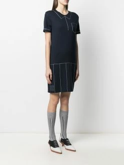 Thom Browne trompe l'oeil pleated stitch detail polo dress