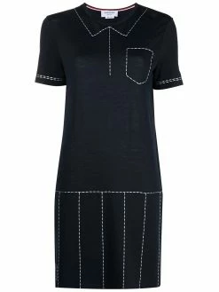 Thom Browne trompe l'oeil pleated stitch detail polo dress