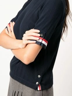 Thom Browne SHORT SLEEVE TEE W/ RWB GROSGRAIN CUFF IN HIGH TWIST VARIEGATED RIB
