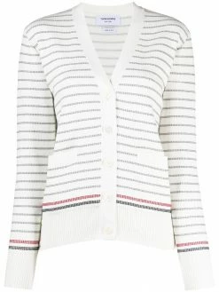 Thom Browne striped half Milano stitch V-neck cardigan