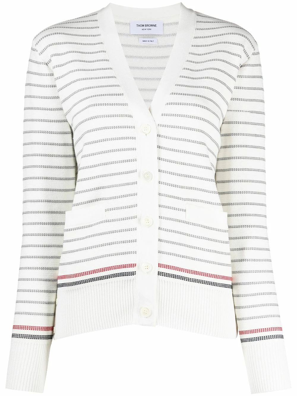 Thom Browne Striped half Milano stitch V neck cardigan cardigans of women 1 Thom Browne striped half Milano stitch V-neck cardigan