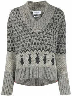 Thom Browne jacquard v-neck knitted jumper