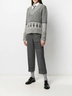 Thom Browne jacquard v-neck knitted jumper