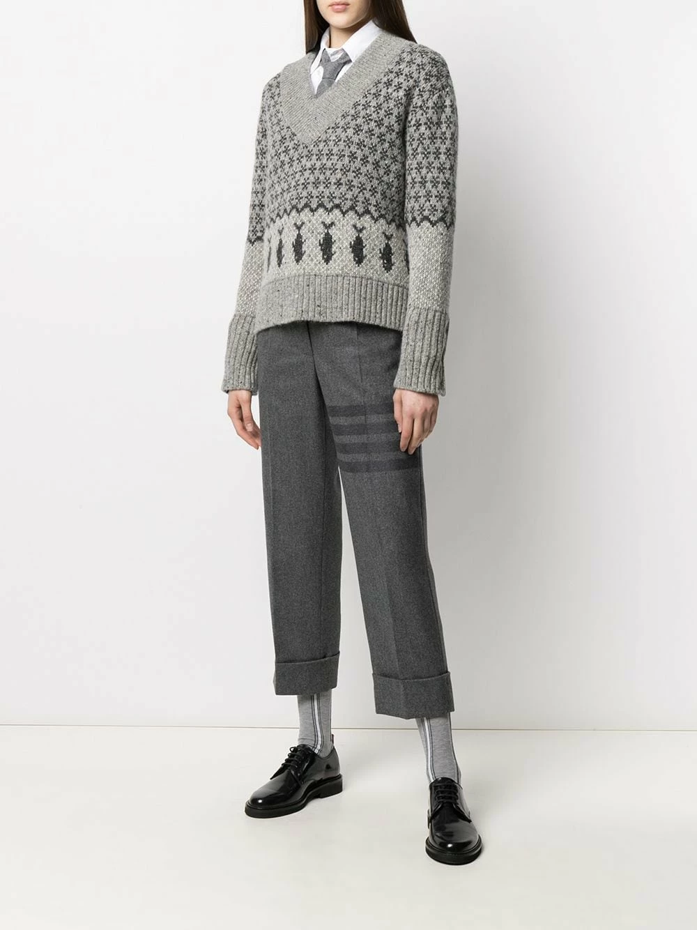 Thom Browne Jacquard v neck knitted jumper knitted sweaters of women 2 Thom Browne jacquard v-neck knitted jumper