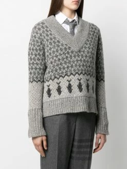 Thom Browne Jacquard v neck knitted jumper knitted sweaters of women 7 Thom Browne jacquard v-neck knitted jumper