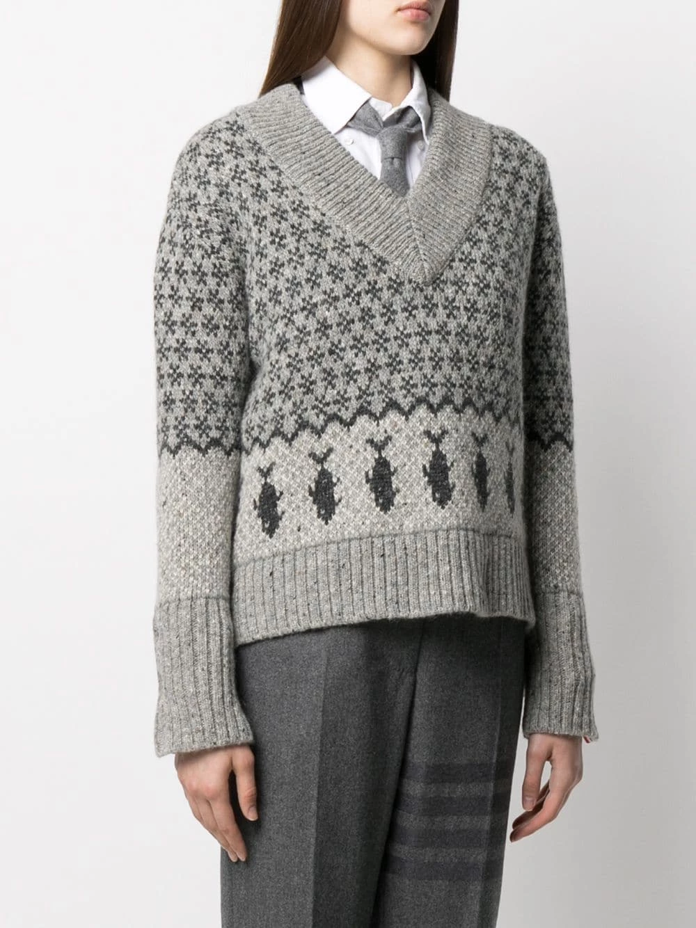 Thom Browne Jacquard v neck knitted jumper knitted sweaters of women 3 Thom Browne jacquard v-neck knitted jumper