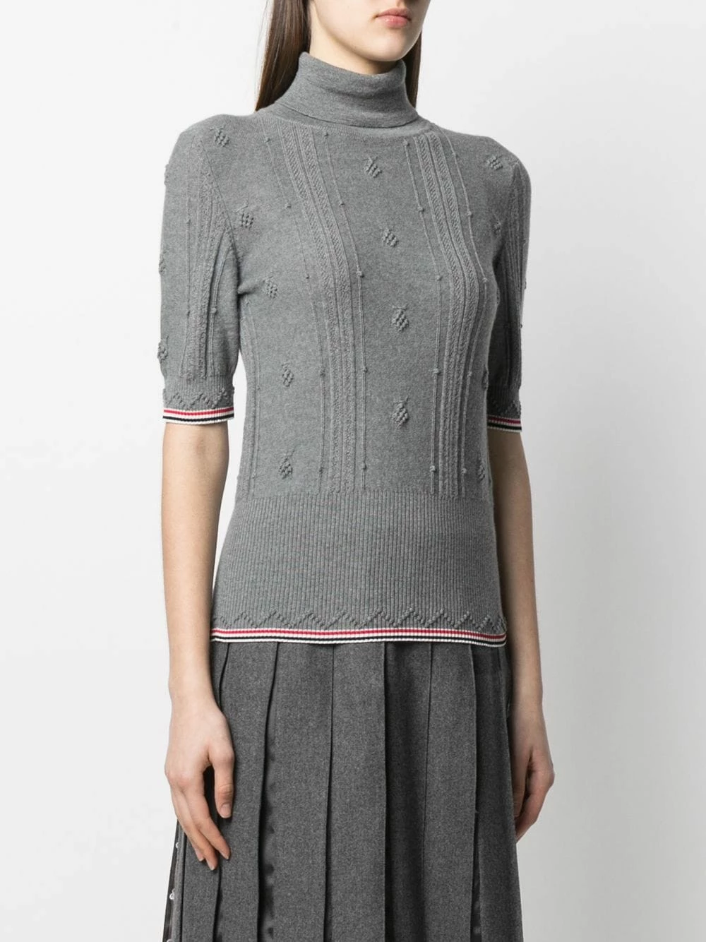 Thom Browne RWB stripe short sleeved roll neck jumper knitted sweaters of women 3 Thom Browne RWB stripe short-sleeved roll neck jumper