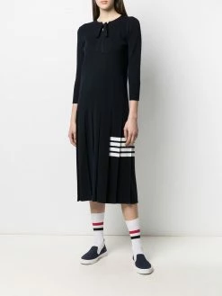 Thom Browne 4-Bar stripe pleat-detail knitted dress