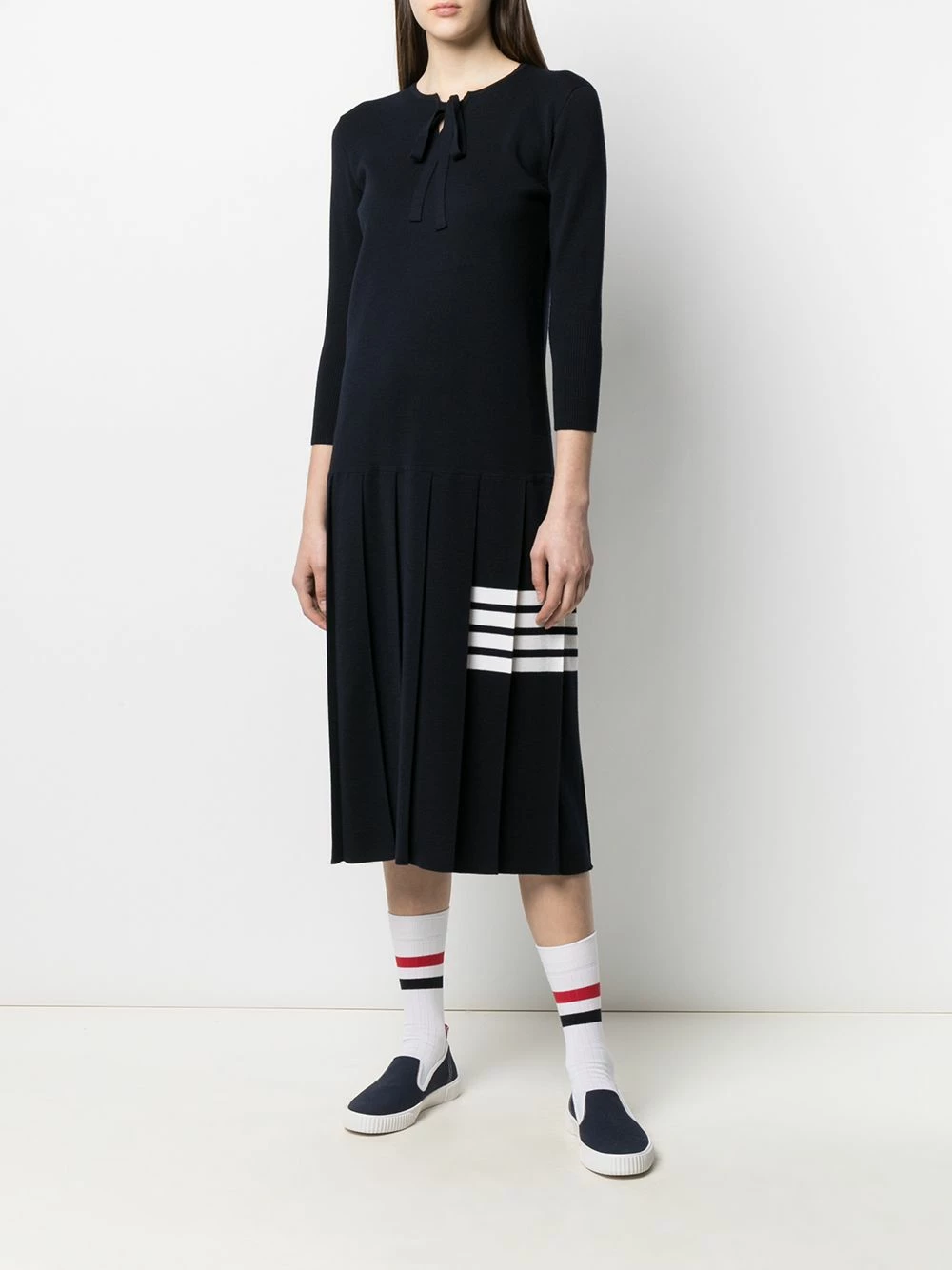 Thom Browne 4 Bar stripe pleat detail knitted dress sweater dresses of women 2 Thom Browne 4-Bar stripe pleat-detail knitted dress