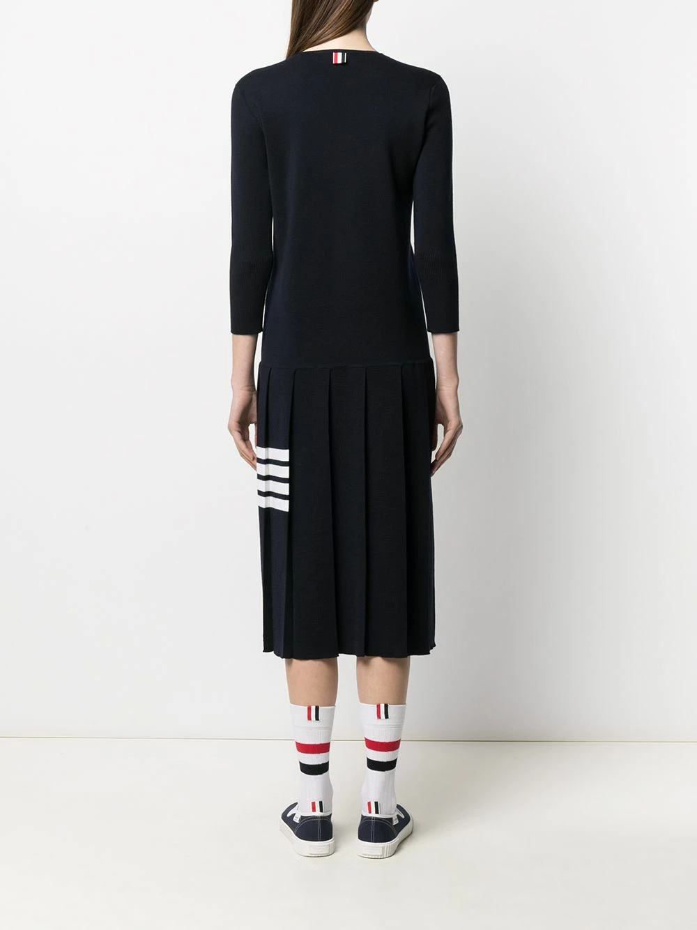 Thom Browne 4 Bar stripe pleat detail knitted dress sweater dresses of women 4 Thom Browne 4-Bar stripe pleat-detail knitted dress
