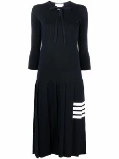 Thom Browne 4-Bar stripe pleat-detail knitted dress