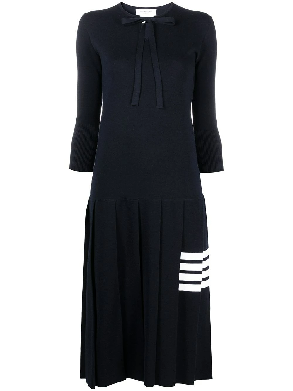 Thom Browne 4 Bar stripe pleat detail knitted dress sweater dresses of women 1 Thom Browne 4-Bar stripe pleat-detail knitted dress