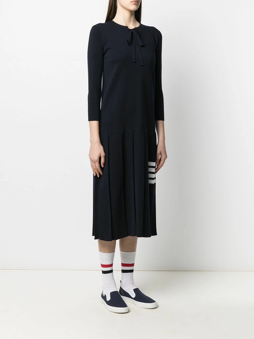 Thom Browne 4 Bar stripe pleat detail knitted dress sweater dresses of women 3 Thom Browne 4-Bar stripe pleat-detail knitted dress