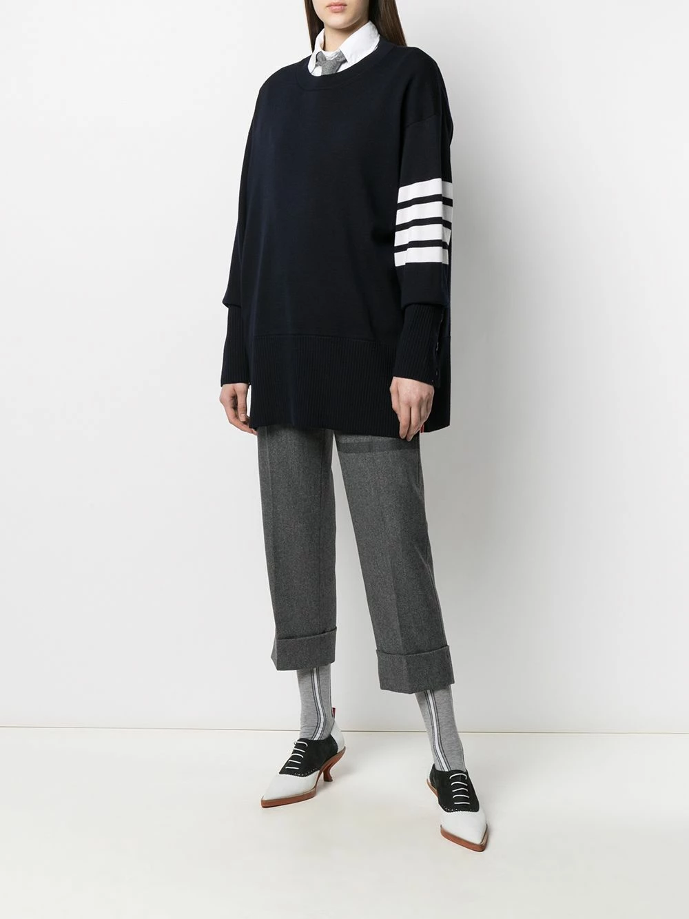 Thom Browne Exaggerated fit crew neck 4 Bar jumper knitted sweaters of women 2 Thom Browne exaggerated fit crew neck 4-Bar jumper