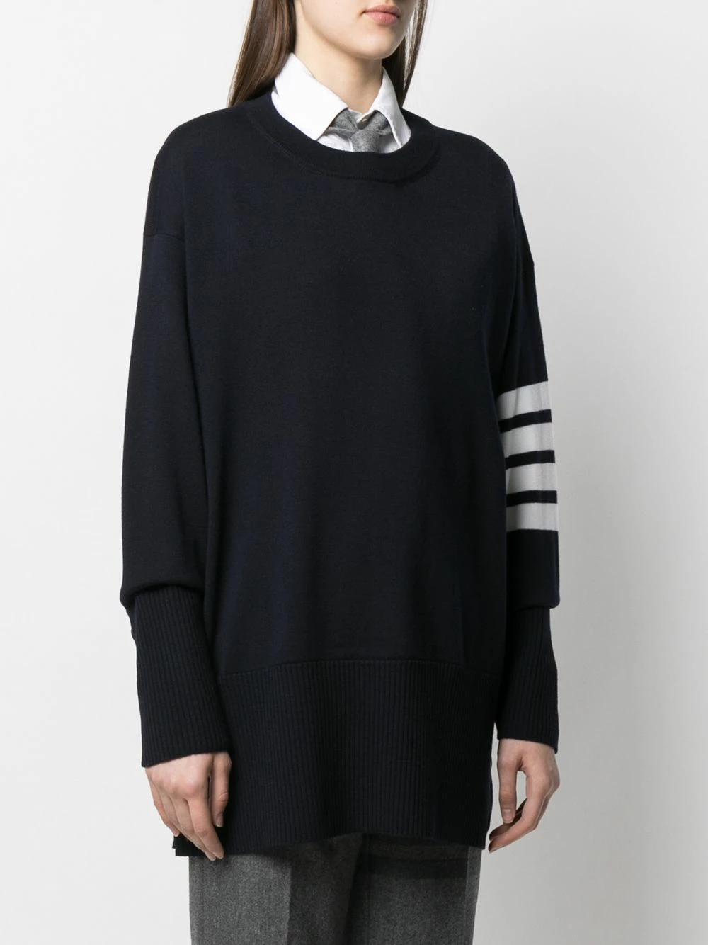 Thom Browne Exaggerated fit crew neck 4 Bar jumper knitted sweaters of women 3 Thom Browne exaggerated fit crew neck 4-Bar jumper