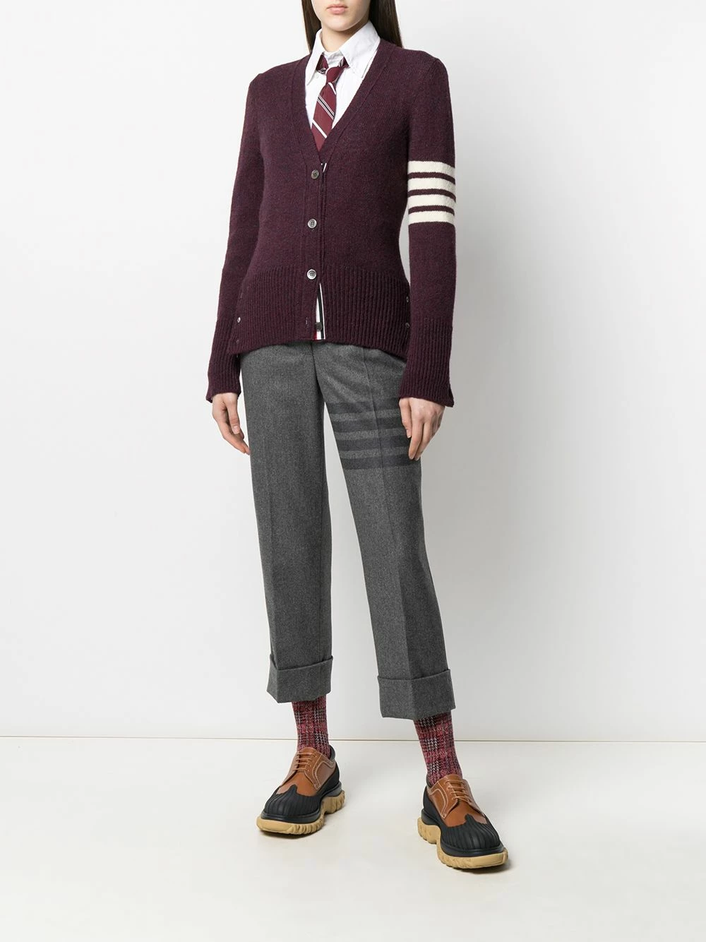 Thom Browne 4 Bar jersey stitch classic V neck cardigan cardigans of women 2 Thom Browne 4-Bar jersey stitch classic V-neck cardigan