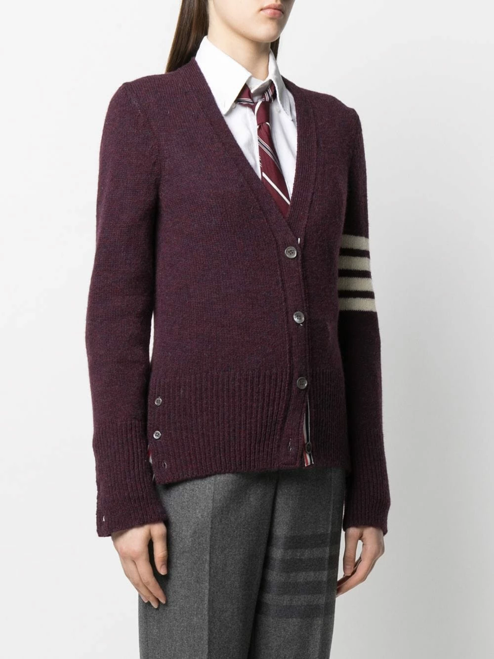 Thom Browne 4 Bar jersey stitch classic V neck cardigan cardigans of women 3 Thom Browne 4-Bar jersey stitch classic V-neck cardigan