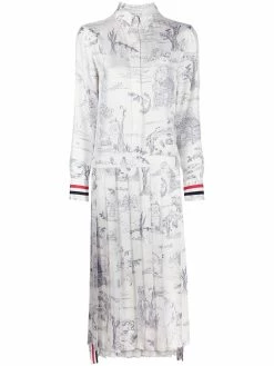 Thom Browne animal print pleated shirt dress