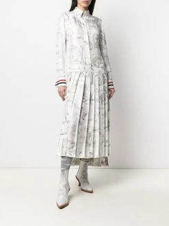 Thom Browne animal print pleated shirt dress