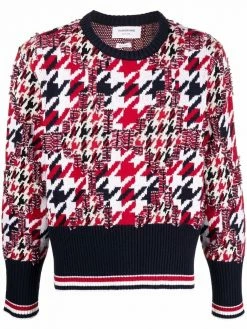 Thom Browne houndstooth-pattern frayed jumper