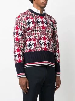 Thom Browne houndstooth-pattern frayed jumper