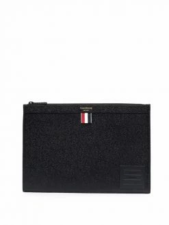 Thom Browne grosgrain-tab leather clutch bag