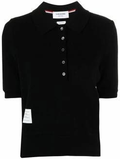 Thom Browne logo-patch knitted polo shirt
