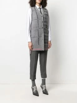 Thom Browne sleeveless checked cardi-coat
